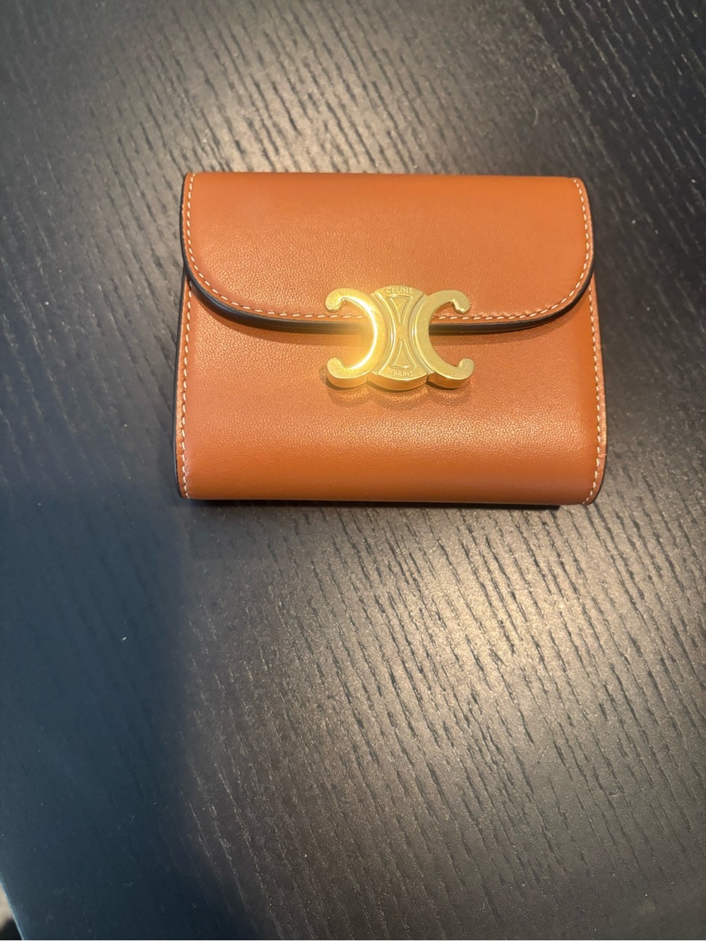 Celine Small Triomphe Wallet in Cognac with Gold Hardware
